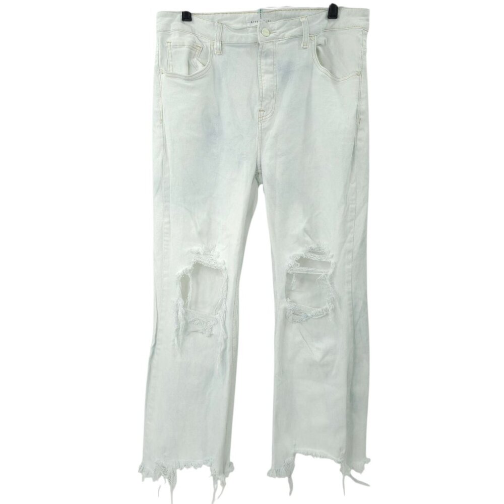 Risen Jeans Crop White with Faded Blue Tone High Rise Distressed Sz 1XL Stretch